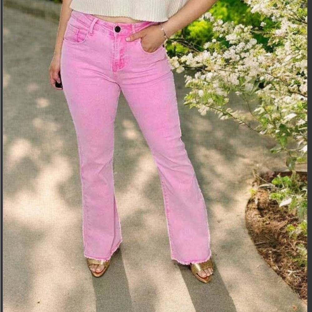 Southern Stitch Pink Flared Jeans